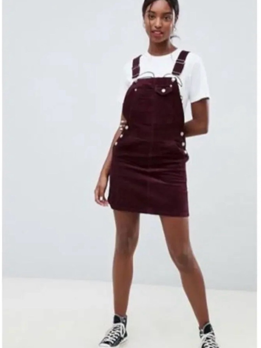 ASOS Denim Burgundy Corduroy Pinafore Dress Overall Mini Skirt UK 12 US 8